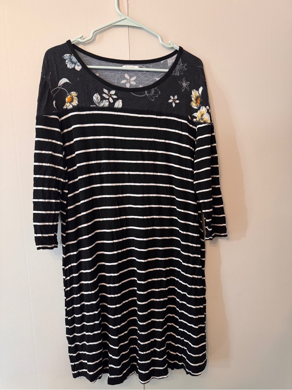 Maurices, Black & White Striped Women’s Dress with Floral Yoke